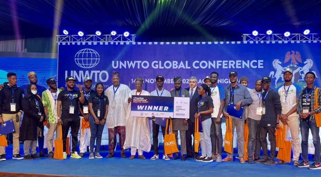 Presentation of prizes, (an all-expense paid trip to the UNWTO Innovation Challenge in Spain, among other prizes), to the winners of Tourism Hackanathon Nigeria.