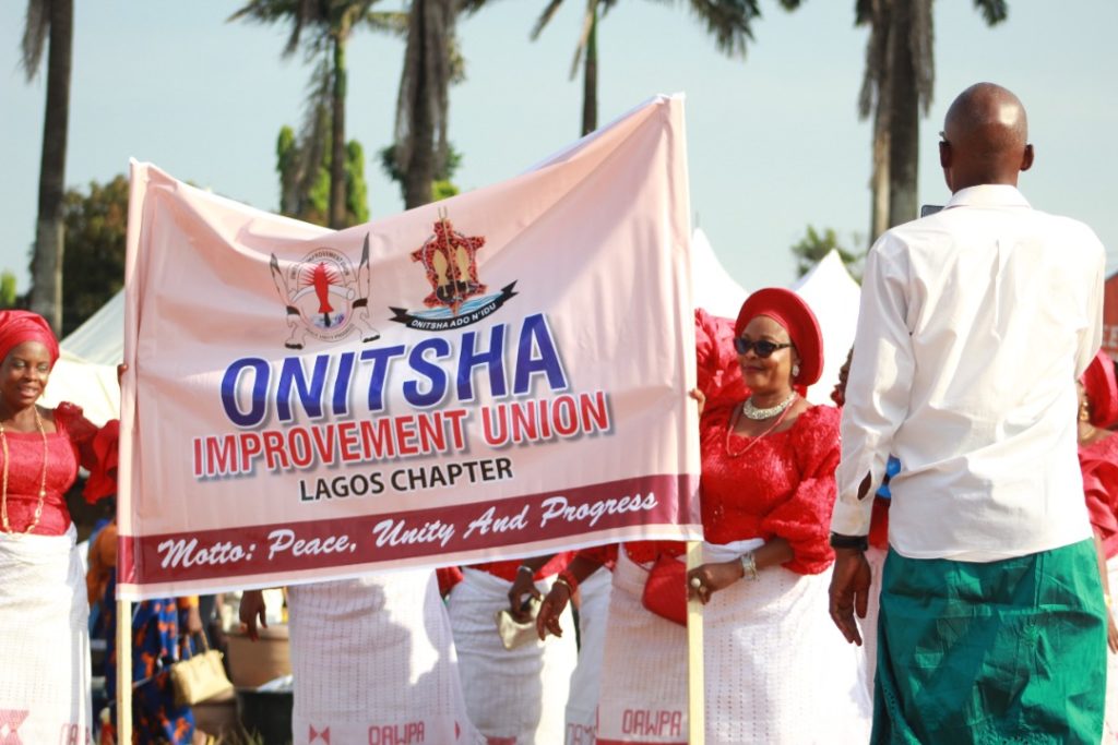 The Onitsha-Ado Women Progressive Association during the match past by various towns in Anambra State at the cultural day event