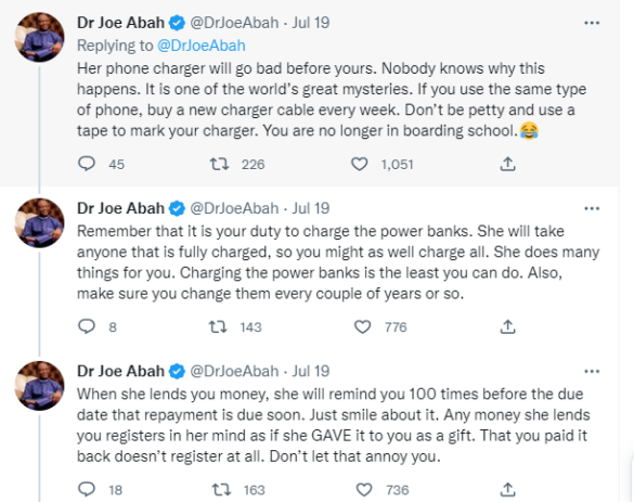 Joe Abah Tweets on marriage tips for men