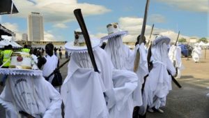 Gangs of Lagos: Eyo Olokun procession at the Eyo festival at Tafawa Balewa Square in Lagos